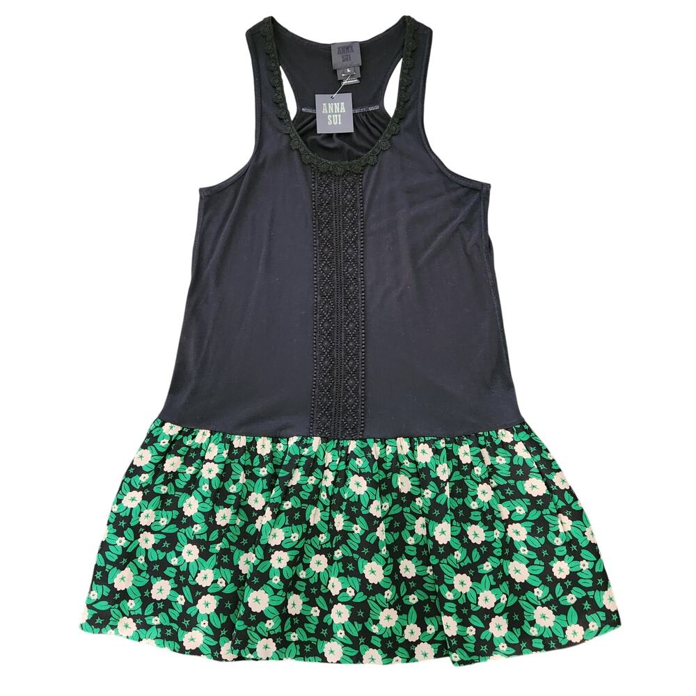 NWT Anna Sui Sleeveless Floral Skirt Mini Dress Size Large
